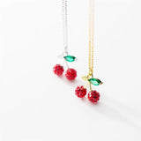 925 Silver Red Diamond Mini Cherry Necklace