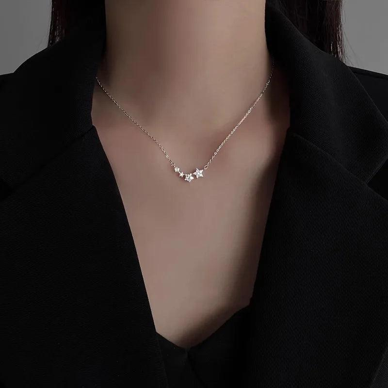 925 Silver Geometric Stars Necklace Women Engagement Jewelry