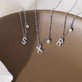 925 Silver Letter Zircon Necklace Minimalist Pendant Name Jewelry