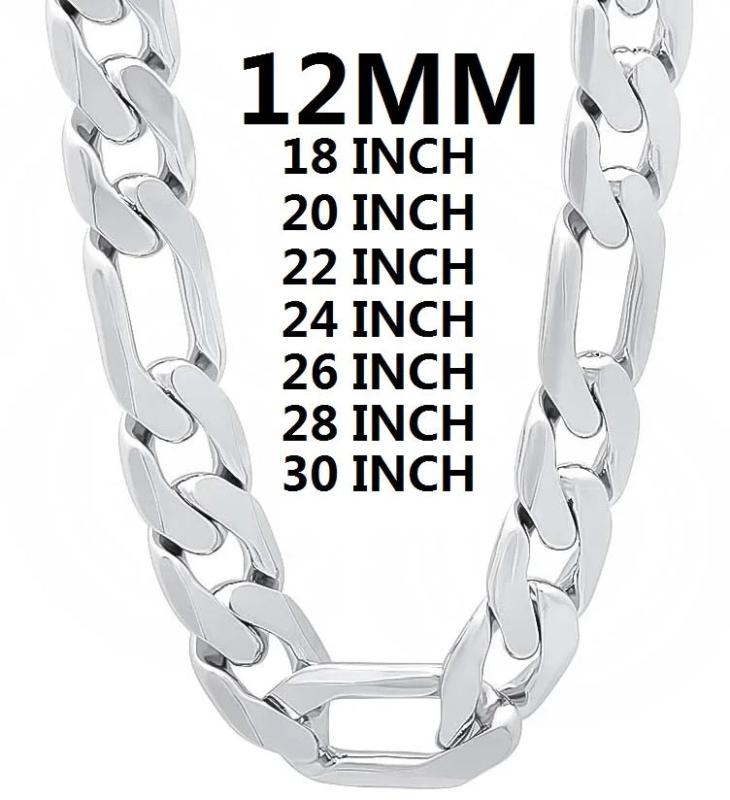 Sterling Silver Men's Necklace 12MM Cuban Chain