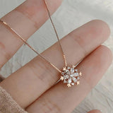 Cubic Zircon Snowflake Pendant Necklace 925 Silver