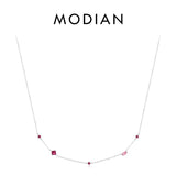 925 Silver Rainbow Zirconia Pendant Necklace Geometric Chain for Women