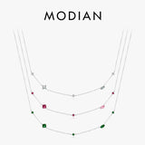 925 Silver Rainbow Zirconia Pendant Necklace Geometric Chain for Women