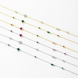 925 Silver Rainbow Zirconia Pendant Necklace Geometric Chain for Women