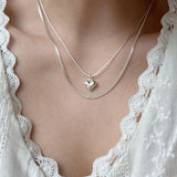 925 Silver Double Layer Heart Necklace Ins Pendant Clavicle Chain Party Jewelry