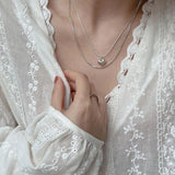925 Silver Double Layer Heart Necklace Ins Pendant Clavicle Chain Party Jewelry