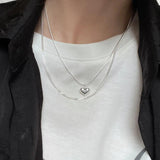 925 Silver Double Layer Heart Necklace Ins Pendant Clavicle Chain Party Jewelry