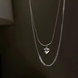 925 Silver Double Layer Heart Necklace Ins Pendant Clavicle Chain Party Jewelry