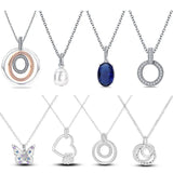 925 Sterling Silver Necklace Women Round Pendent CZ