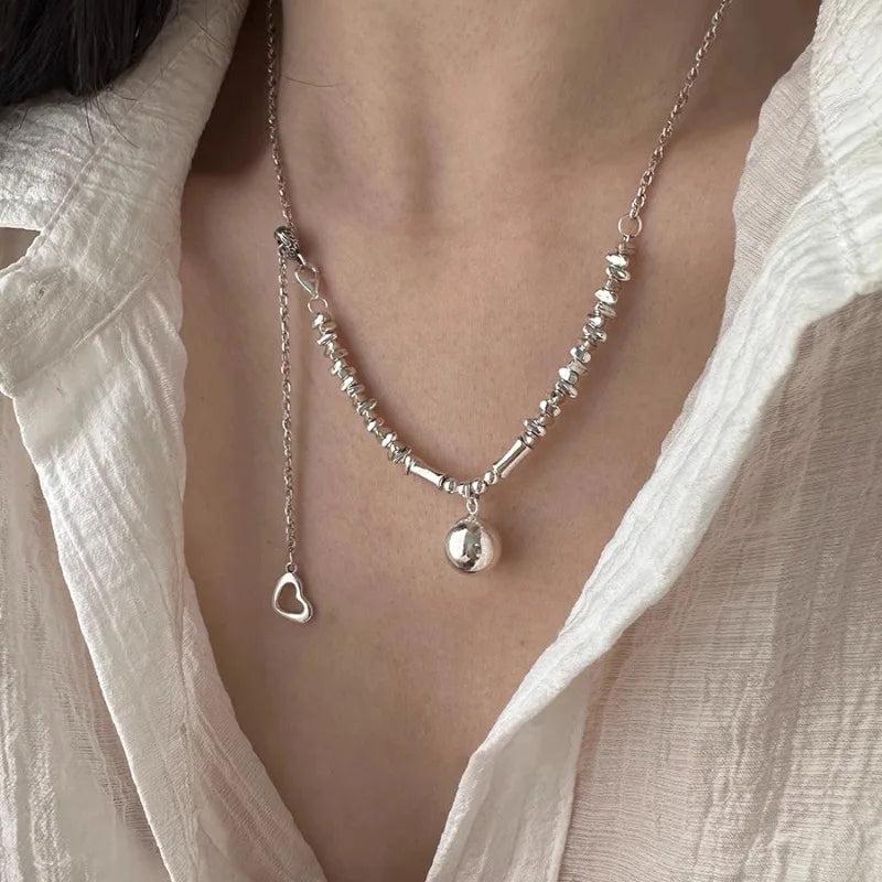 925 Silver Circular Geometry Necklace Heart Jewelry