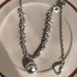 925 Silver Circular Geometry Necklace Heart Jewelry
