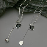 925 Silver Geometric Zircon Tassel Choker Necklace for Women