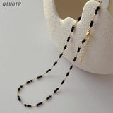Copper Metal Link Chains Crystal Necklace For Women