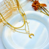 Moon Stars Pendant Necklace For Women Vintage Jewelry