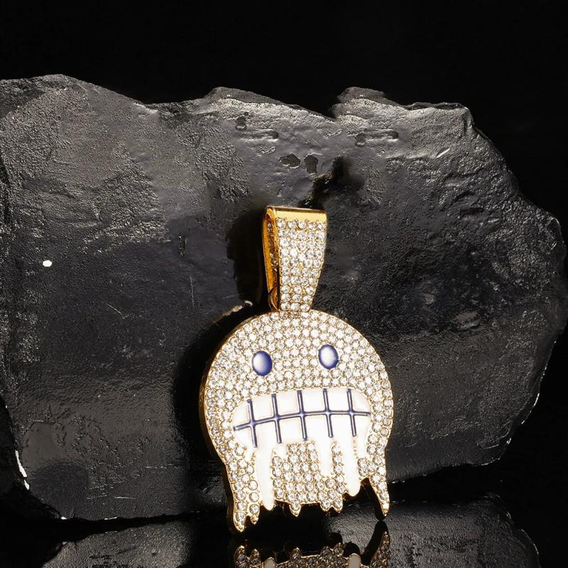 CZ Paved Hip Hop Round Face Pendant Necklace with Cuban Chain