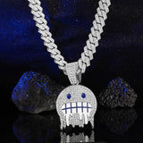 CZ Paved Hip Hop Round Face Pendant Necklace with Cuban Chain