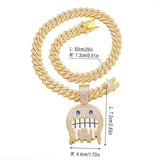 CZ Paved Hip Hop Round Face Pendant Necklace with Cuban Chain