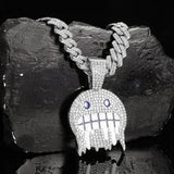 CZ Paved Hip Hop Round Face Pendant Necklace with Cuban Chain