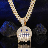 CZ Paved Hip Hop Round Face Pendant Necklace with Cuban Chain