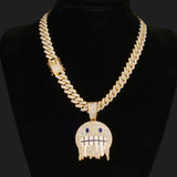 CZ Paved Hip Hop Round Face Pendant Necklace with Cuban Chain