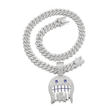 CZ Paved Hip Hop Round Face Pendant Necklace with Cuban Chain