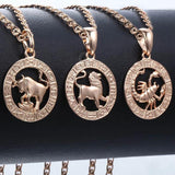 Zodiac Sign Constellations Pendant Necklace 585 Rose Gold Men Women GPM16