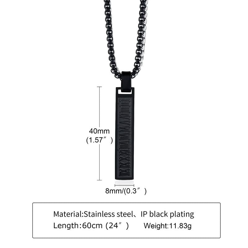 Men's Stainless Steel Roman Numerals Bar Pendant Necklace