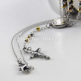 Women's Titanium Steel Rosary Necklace with Cross Pendant