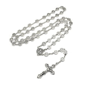 1 Pc Round Metal Bead Catholic Rosary Bead Cross Necklace