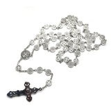 1 Pc Round Metal Bead Catholic Rosary Bead Cross Necklace