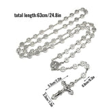 1 Pc Round Metal Bead Catholic Rosary Bead Cross Necklace