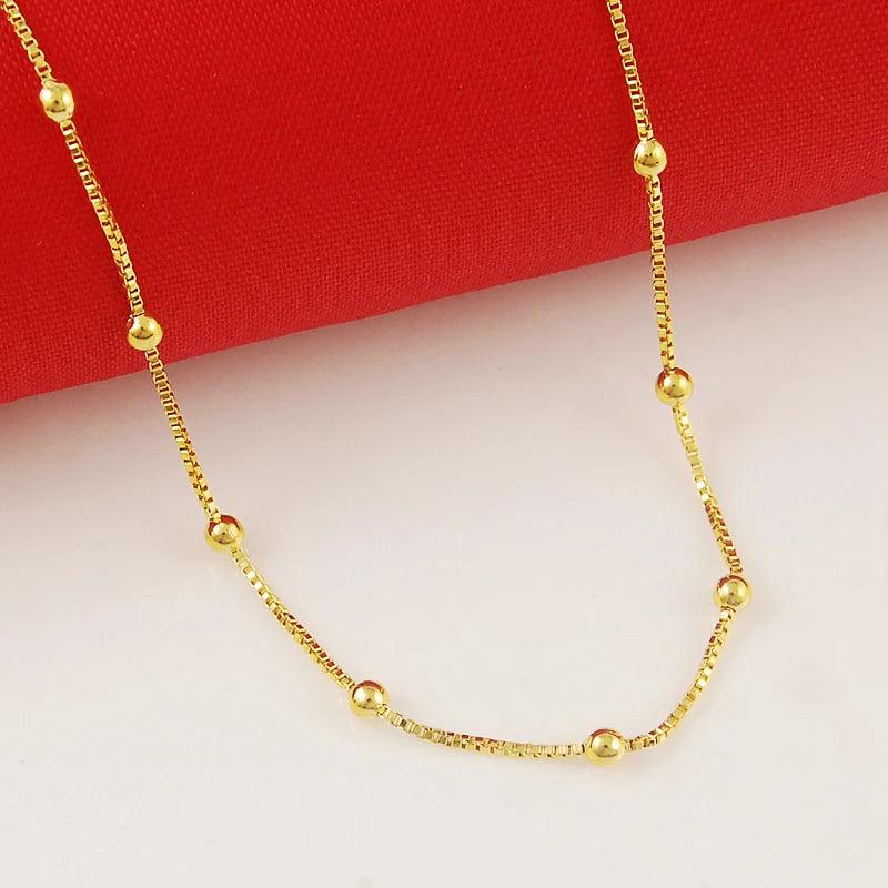 24K Plated Beaded Necklace Short Chain for Woman Jewelry