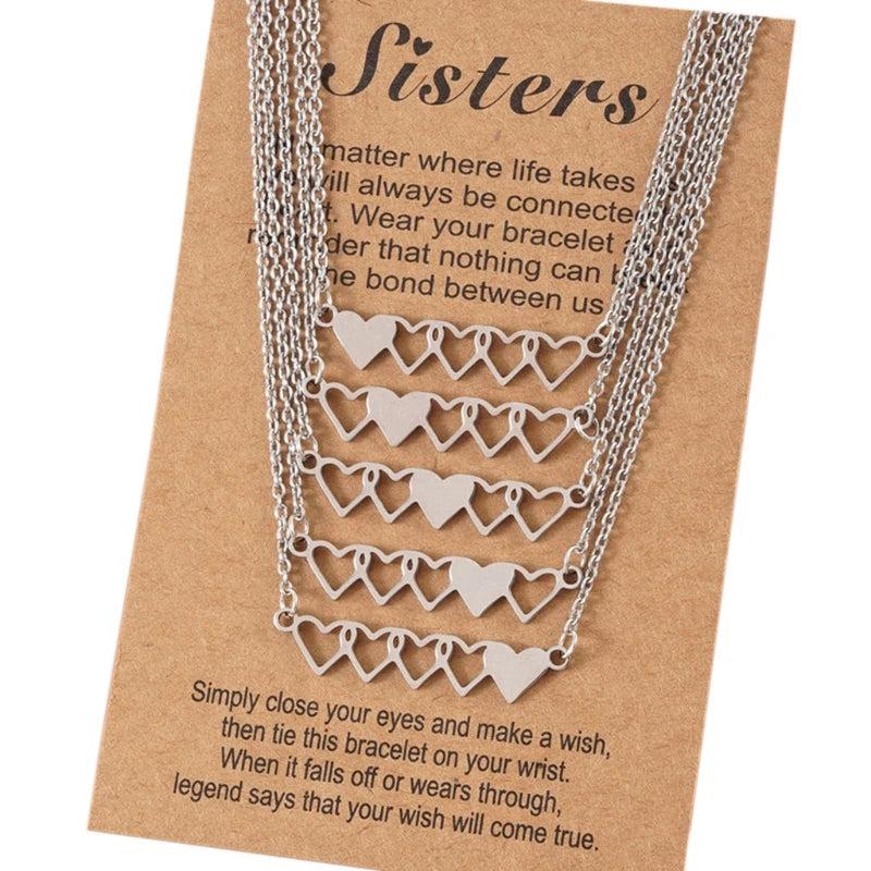 4 Pcs Stainless Steel Heart-shaped Necklaces for Sister Friendship