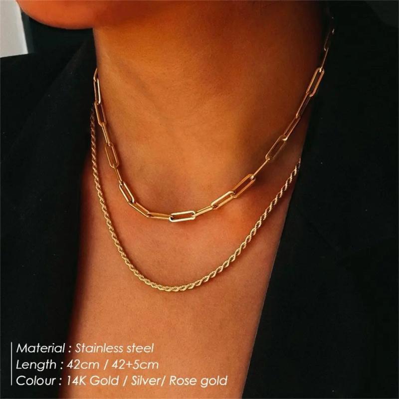 Layered Twist Chain Necklaces for Women 316L Stainless Steel Jewelry