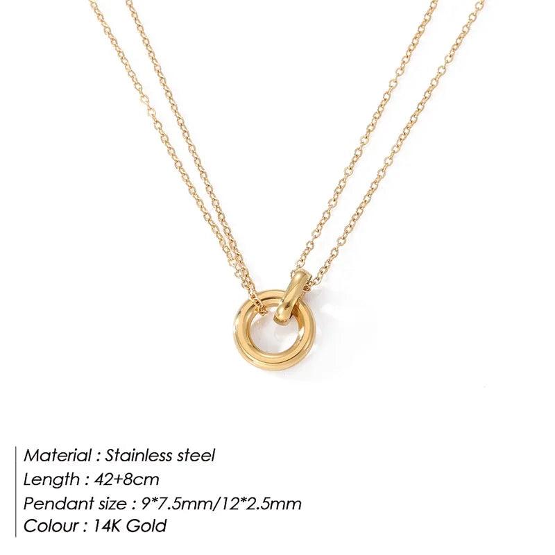 eManco Stainless Steel Two Circle Pendant Necklace