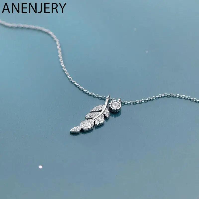 Silver Tree Leaf Pendant Necklace Cubic Zircon Clavicle Chain Necklace