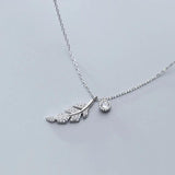 Silver Tree Leaf Pendant Necklace Cubic Zircon Clavicle Chain Necklace