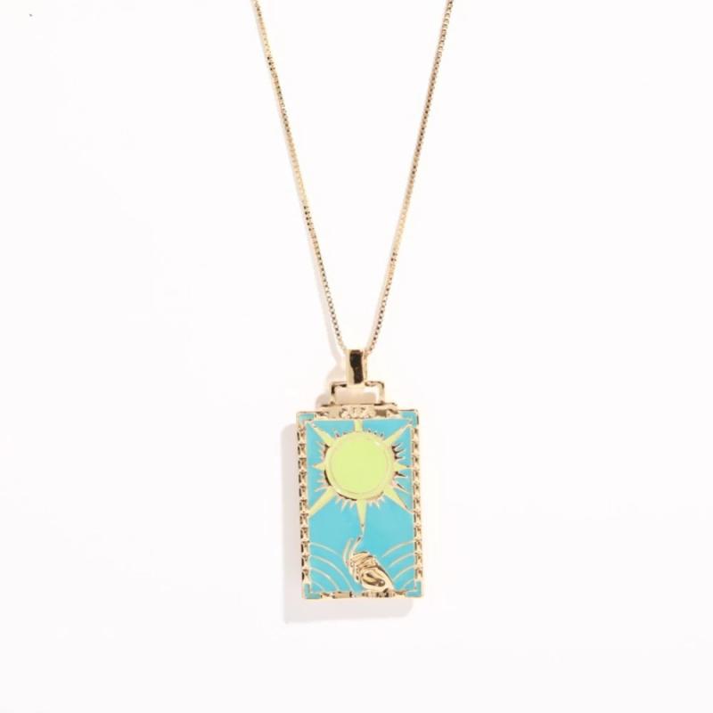 Vintage Tarot Card Necklace Retro Style Geometric Design