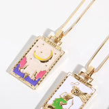 Vintage Tarot Card Necklace Retro Style Geometric Design