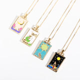 Vintage Tarot Card Necklace Retro Style Geometric Design