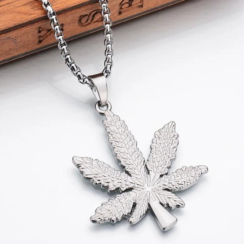 Maple Leaf Necklace Titanium Steel Hemp Leaf Pendant Charm Chain Gift