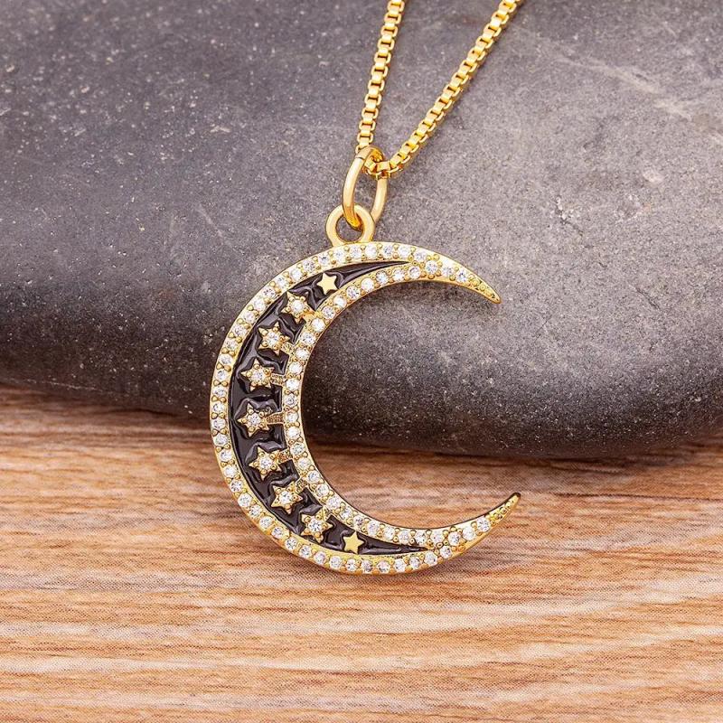 Nidin Moon Charm Pendant Rhinestone Necklace Plated Jewelry