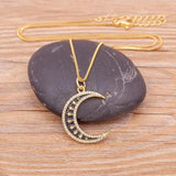 Nidin Moon Charm Pendant Rhinestone Necklace Plated Jewelry