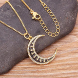 Nidin Moon Charm Pendant Rhinestone Necklace Plated Jewelry