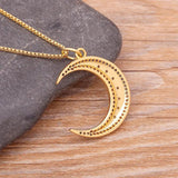 Nidin Moon Charm Pendant Rhinestone Necklace Plated Jewelry