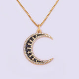 Nidin Moon Charm Pendant Rhinestone Necklace Plated Jewelry