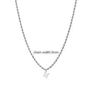 A-Z Initial Letter Pendant Necklace Men Cuban Rope Chain