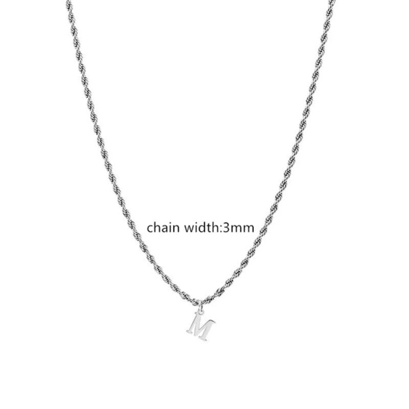 A-Z Initial Letter Pendant Necklace Men Cuban Rope Chain