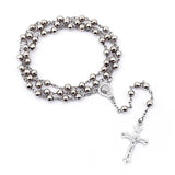 Vintage Jesus Cross Rosary Necklace with Catholic Portrait Pendant
