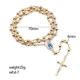 Vintage Jesus Cross Rosary Necklace with Catholic Portrait Pendant